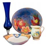 DR - Lot of Vintage China Pieces and Blue Glass Vase