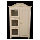 LL - Cream Vintage Cabinet with Glass Cubbies and Floral Trim