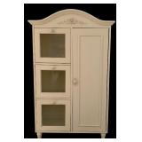 LL - Cream Vintage Cabinet with Glass Cubbies and Floral Trim