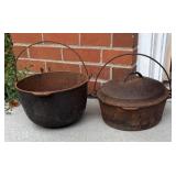 G - Two Vintage Cast-Iron Pots with Bail Handles