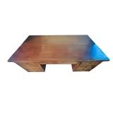 LL - Vintage Wood Executive Office Desk with Brass Handles