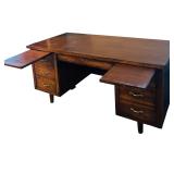 LL - Vintage Wood Executive Office Desk with Brass Handles