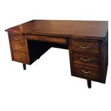 LL - Vintage Wood Executive Office Desk with Brass Handles