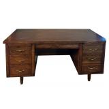 LL - Vintage Wood Executive Office Desk with Brass Handles