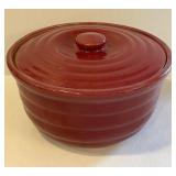 LR - Vintage Red Glazed Stoneware Casserole Dish