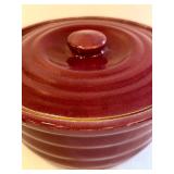 LR - Vintage Red Glazed Stoneware Casserole Dish