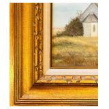 LR - Oil Painting A Prairie Church by Pearl Charlson in Ornate Gold Frame