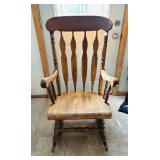 LR - Vintage Wooden Rocking Chair with Spindle Back and Armrests