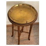 LR - Pair of Vintage Accent Tables - Wood Side Table and Brass Tray Table