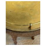 LR - Pair of Vintage Accent Tables - Wood Side Table and Brass Tray Table
