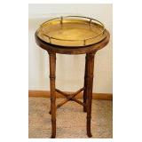 LR - Pair of Vintage Accent Tables - Wood Side Table and Brass Tray Table