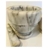 K - Set of 2 Mortar and Pestle Sets, Marble and Ceramic, 4 Inch Tall