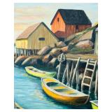 LR - Framed 1963 Signed Harbor Scene Oil Painting by P. Charlson