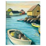 LR - Framed 1963 Signed Harbor Scene Oil Painting by P. Charlson