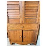LR - Vintage Wooden Tall Corner Cabinet with Louvered Doors and Drawer