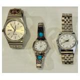 K - Group of 3 Vintage Wristwatches Bulova, Timex, and Turquoise Accented Quartz