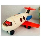 LR - Vintage Fisher-Price Jet, Playskool Postal Station, Shape Sorter, and Dominoes Set