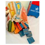 LR - Vintage Fisher-Price Jet, Playskool Postal Station, Shape Sorter, and Dominoes Set