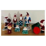 LL - Set of 8 Liberty Court Hand-Carved Wooden Santa Figurines and Trees