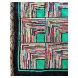 P - Handmade Vintage Multicolor Hooked Rug with Geometric Pattern