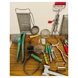 LL - Collection of Vintage Kitchen Utensils and Parri