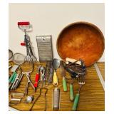 LL - Collection of Vintage Kitchen Utensils and Parri