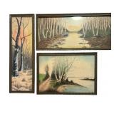 LL - Set of 3 Framed Vintage Landscape Paintings with Glass