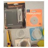 LL - Mixed Sewing and Cutting Tools Lot with Scissors, Rotary Cutters, Sharpeners, and Needles