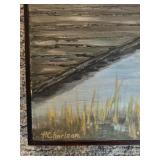 LL - Pearl Charlson Framed Lake Dock and Boat Original Oil Painting