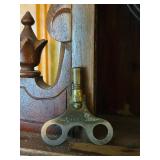 LL - Antique Wooden Mantel Clock with Ornate Glass and Key