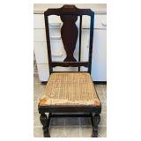LL - Vintage Wooden Chair with Worn Upholstered Seat