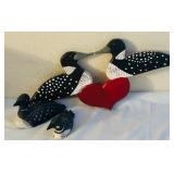 LL - Set of 3 Handcrafted Loon Bird Carvings with Heart Motif