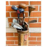 G - Vintage Golf Club Set with Leather Bag Assorted Woods and Irons