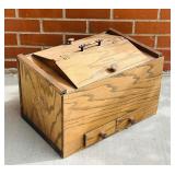G - Vintage Wooden Sewing Box with Hinged Lid and Drawers