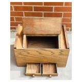 G - Vintage Wooden Sewing Box with Hinged Lid and Drawers