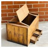 G - Vintage Wooden Sewing Box with Hinged Lid and Drawers