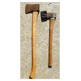 G - Pair of Vintage Axes with Leather Sheath