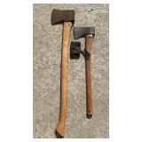 G - Pair of Vintage Axes with Leather Sheath