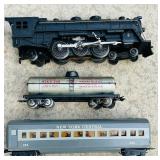 K - Set of 3 Vintage Model Train Cars including Locomotive, Tanker, and New York Central Passenger Car