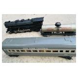 K - Set of 3 Vintage Model Train Cars including Locomotive, Tanker, and New York Central Passenger Car