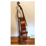 Vintage Cello with Bow and Wooden Stand