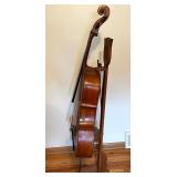 Vintage Cello with Bow and Wooden Stand
