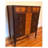 Vintage Wood Tall Chest of Drawers with Ornate Pulls