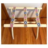 Vintage Wooden Luggage Rack with Floral Woven Straps