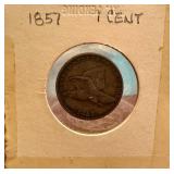 1857 United States Flying Eagle One Cent Coin in Very Fine Condition