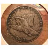 1857 United States Flying Eagle One Cent Coin in Very Fine Condition