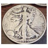 Set of 3 1935 Walking Liberty Half Dollars (S, D, and Philadelphia Mintmarks)