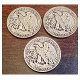 Set of 3 1935 Walking Liberty Half Dollars (S, D, and Philadelphia Mintmarks)