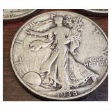 1937-S, 1937-D, and 1938 Walking Liberty Half Dollar Set