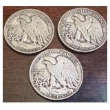 1937-S, 1937-D, and 1938 Walking Liberty Half Dollar Set